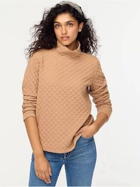 J. Crew Long Sleeve Mockneck Quilted Pullover Size L Tan Brown